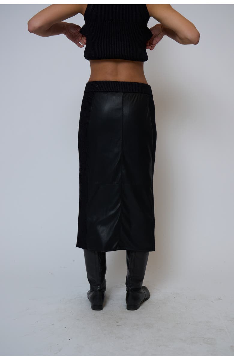 Central Park West Milan Faux Leather Combo Skirt, Alternate, color, Black Combo