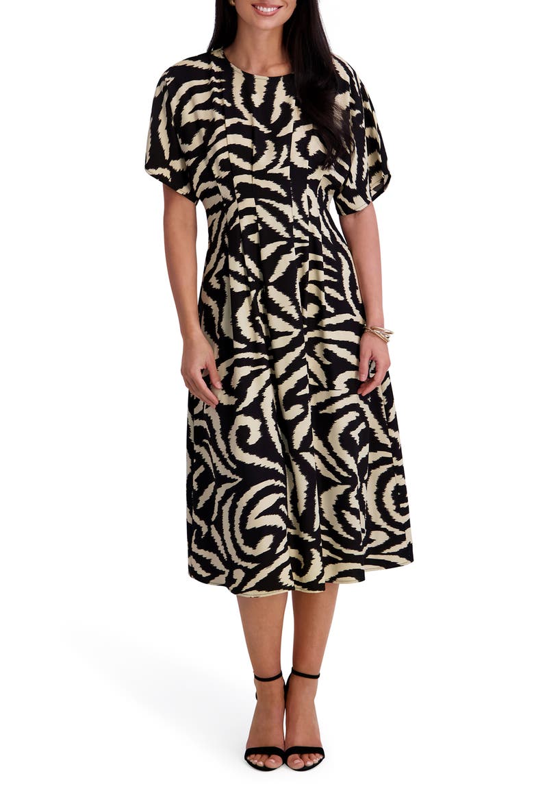 Print Midi Dress, Main, color, BLK/ KHAKI