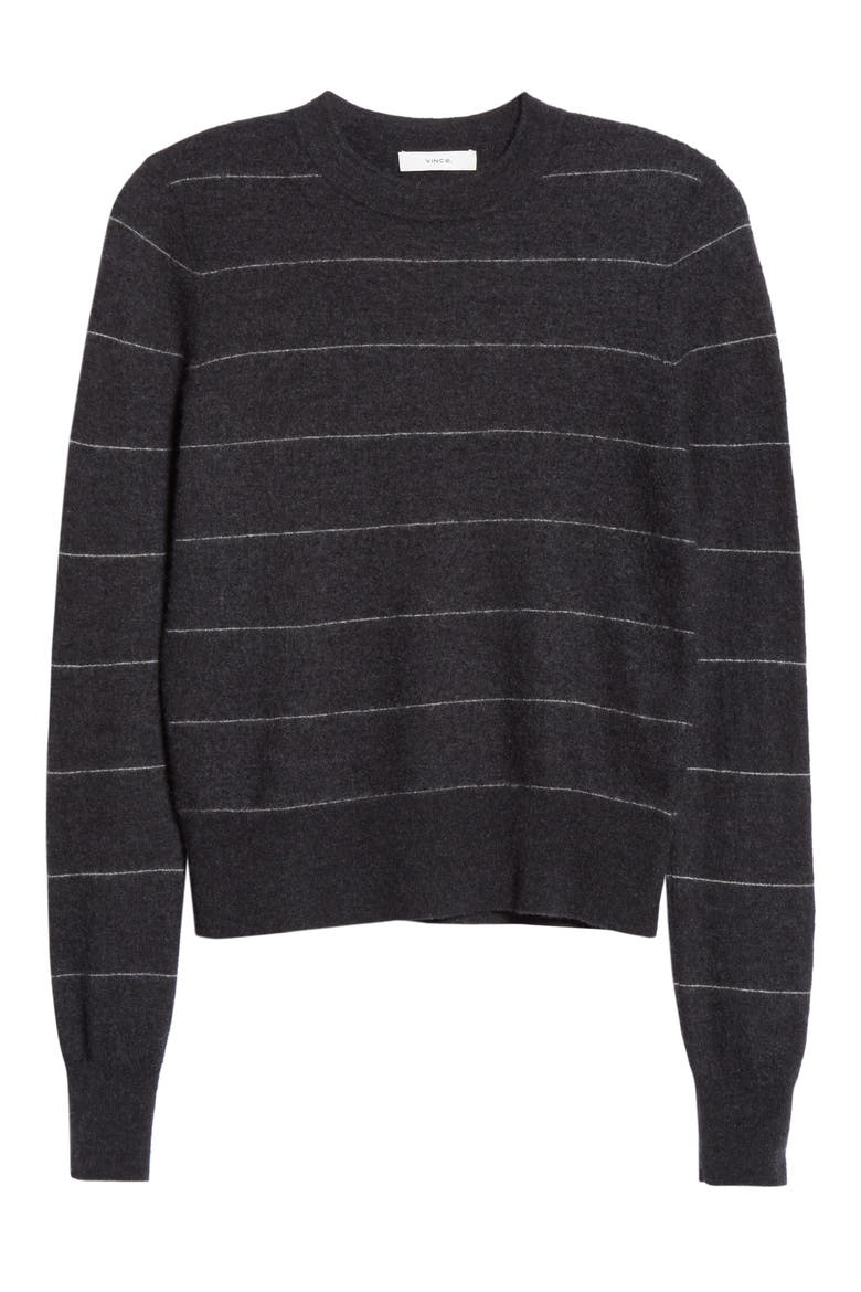 Stripe Fitted Cashmere Crewneck Sweater, Alternate, color, H CHARCOAL/ HEATHER DOVE OAT