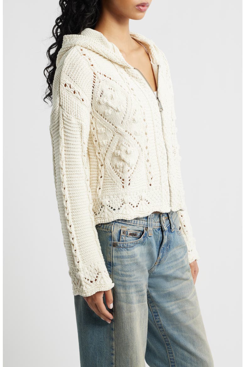 Crochet Zip Front Hoodie, Alternate, color, CREAM
