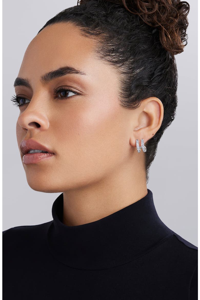 Caviar Spark Linear Diamond Double Row Hoop Earrings, Alternate, color, SILVER