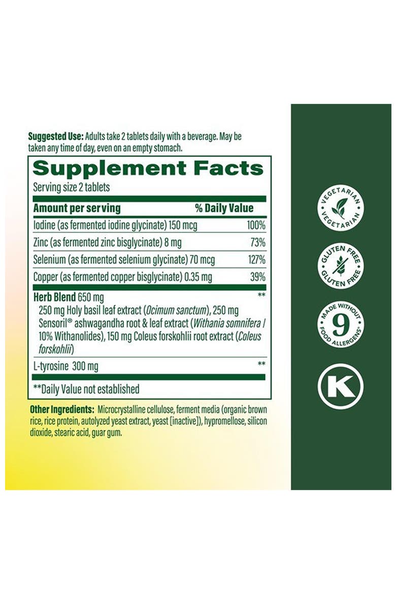 Thyroid Strength with Ashwagandha, Zinc, Selenium, Copper, Iodine & L-Tyrosine, 60 Tablets, Alternate, color, None