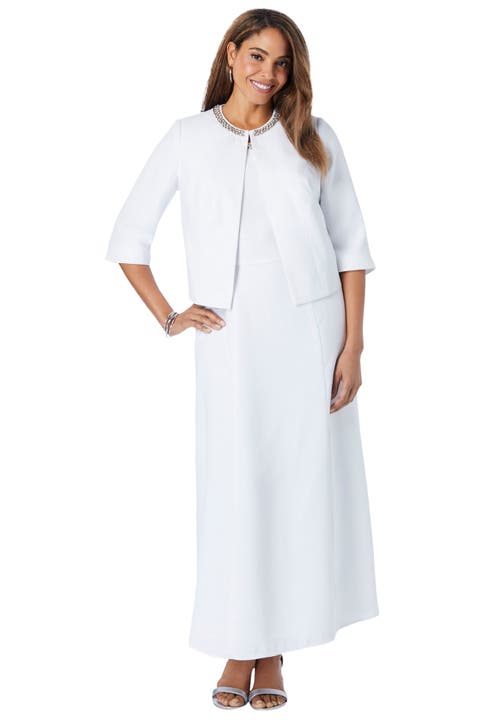 Jessica London 2-Piece Beaded Jacket Dress in White Beaded Neck  product