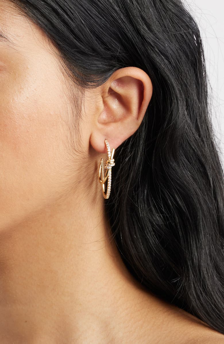 Nordstrom Cubic Zirconia Knot Double Hoop Earrings, Alternate, color, Clear- Gold