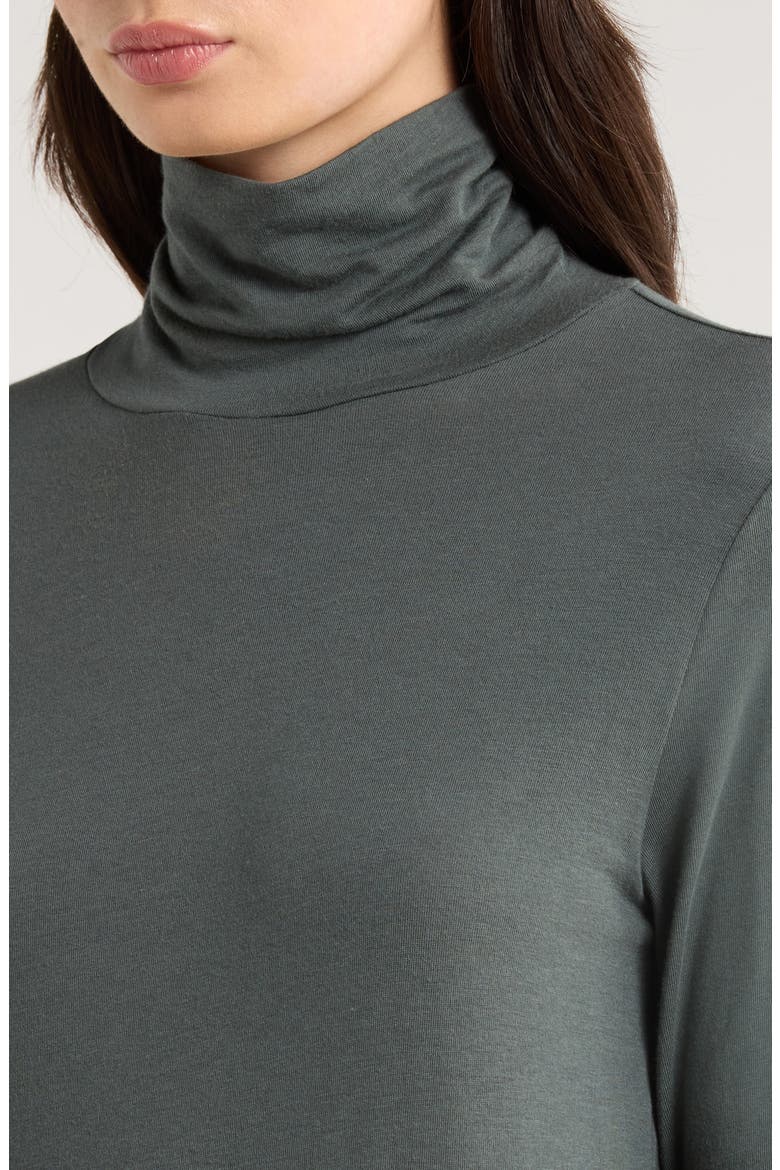 Turtleneck Stretch Organic Cotton Blend Top, Alternate, color, EVERGLADE