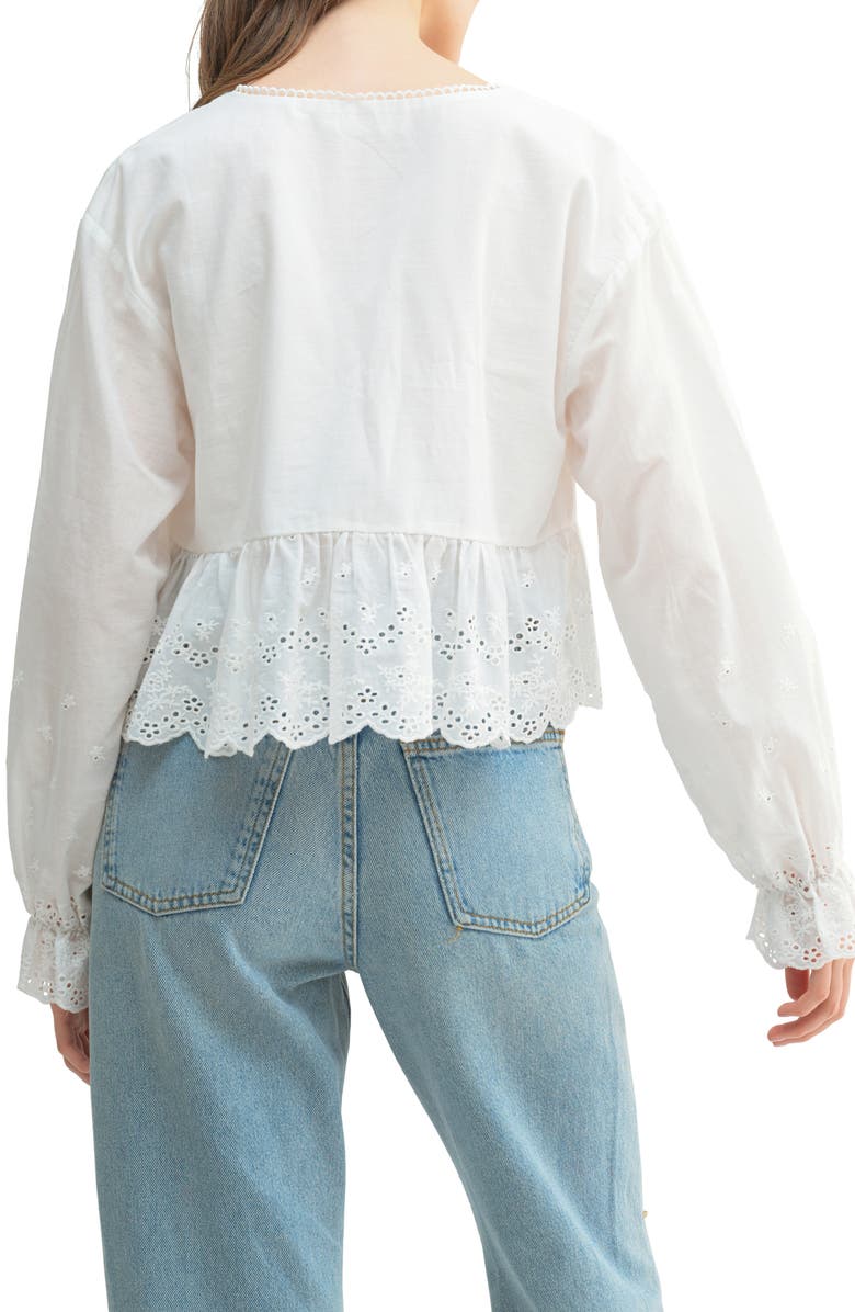 Lush Eyelet Ruffle Tie Front Cotton Top, Alternate, color,