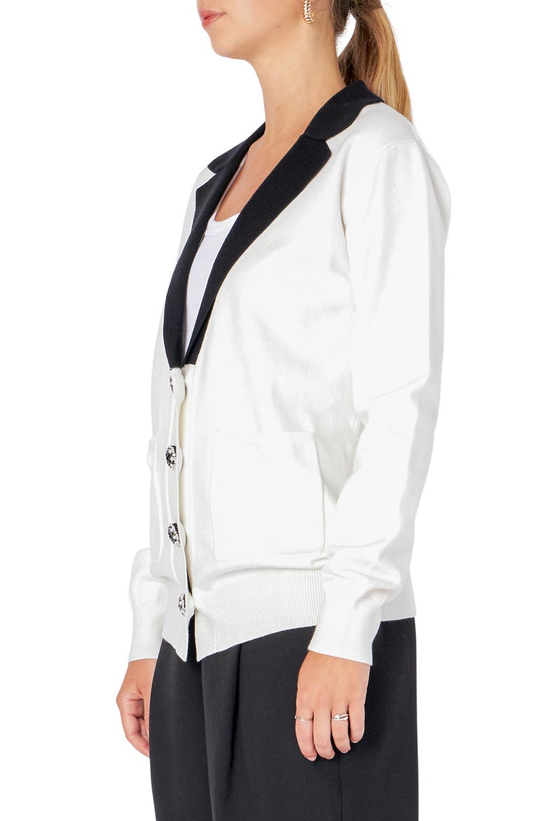 Jewel Button Blazer Cardigan, Alternate, color, IVORY/BLACK