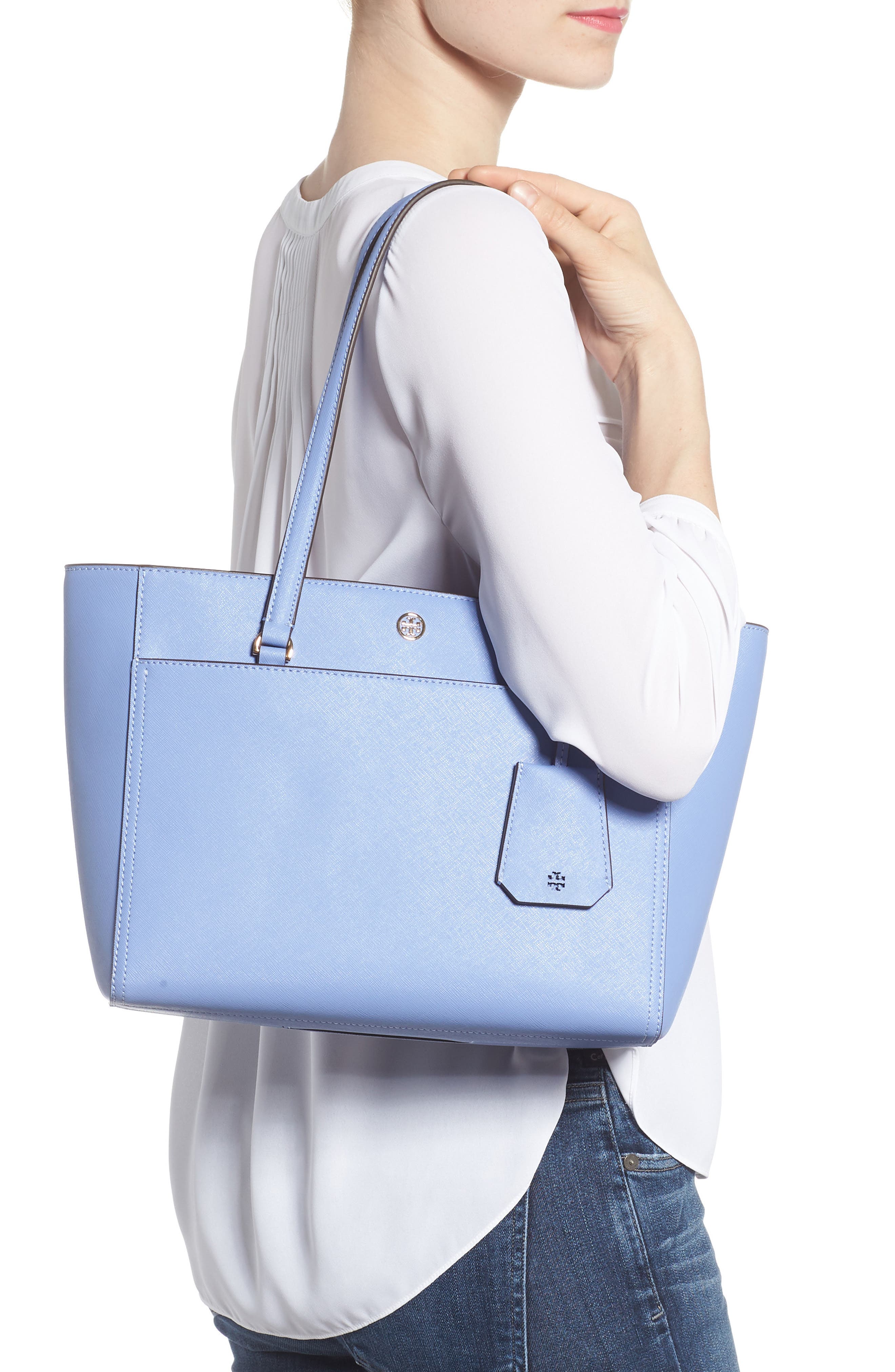 Tory Burch Small Robinson Leather Tote, Alternate, color, 