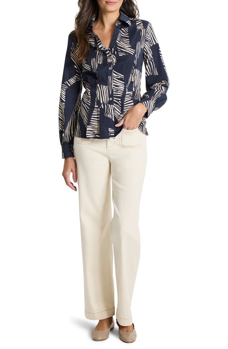 NIC+ZOE Zebra Stripe Stretch Cotton Button-Up Shirt, Alternate, color, 