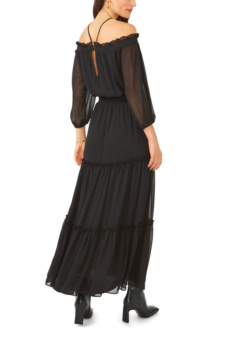 Halter Long Sleeve Maxi Dress, Alternate, color, RICH BLACK