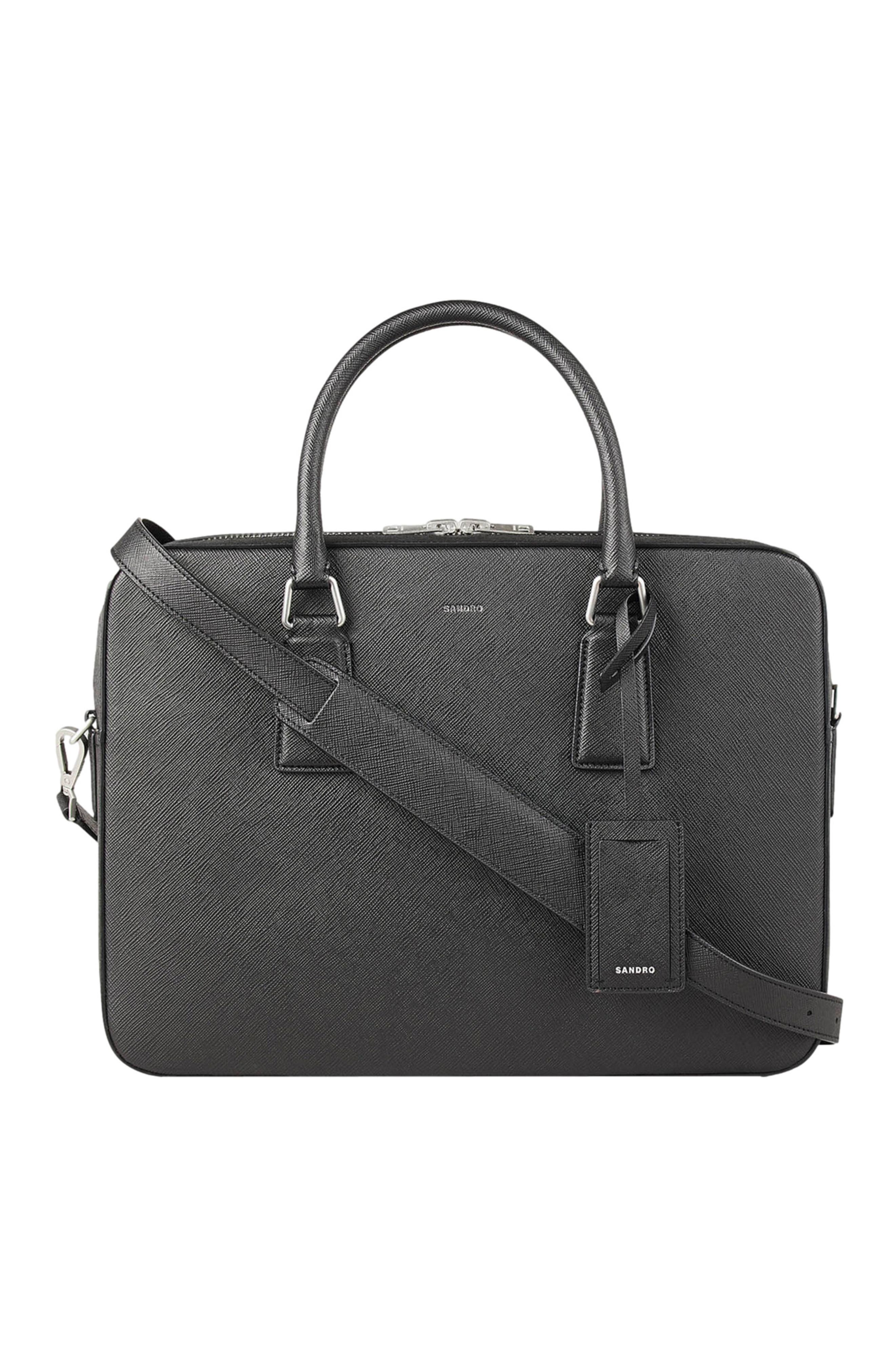 SANDRO Reconstituted leather briefcase, Main, color, Black