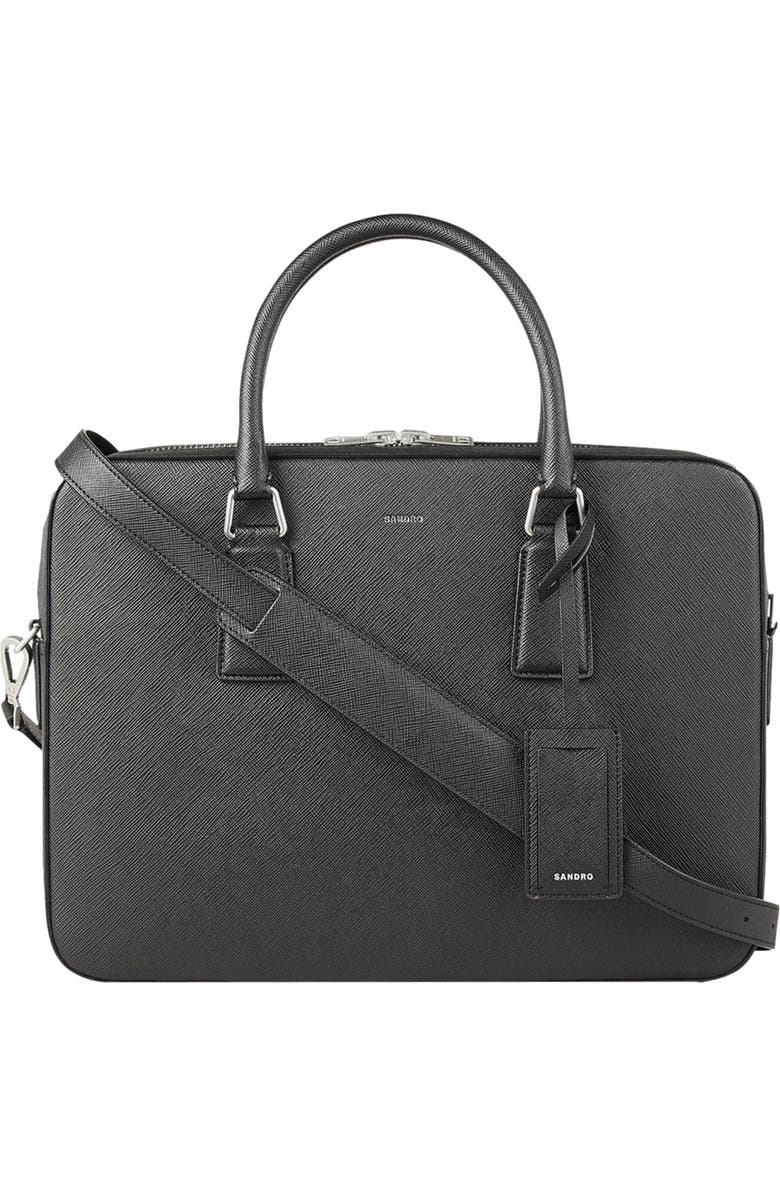 SANDRO Reconstituted leather briefcase, Main, color, Black