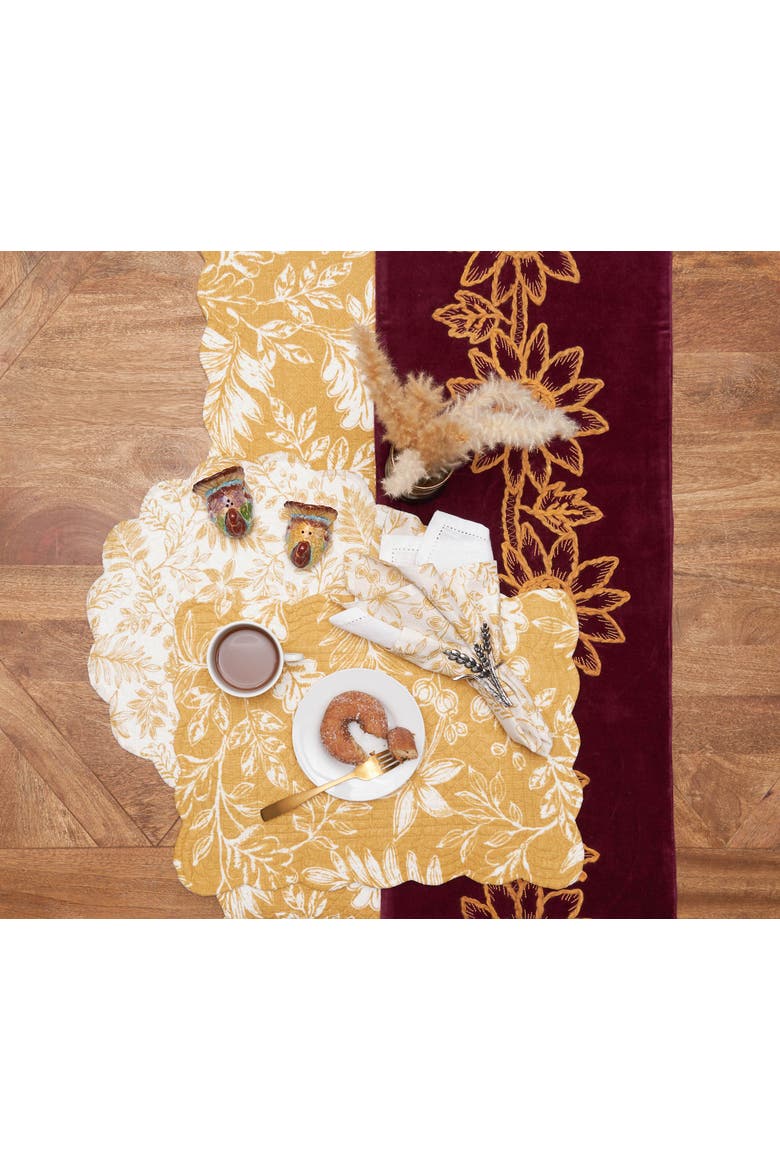 Everview Gold Floral Quilted Table Runner 14" x 51", Alternate, color, Yellow
