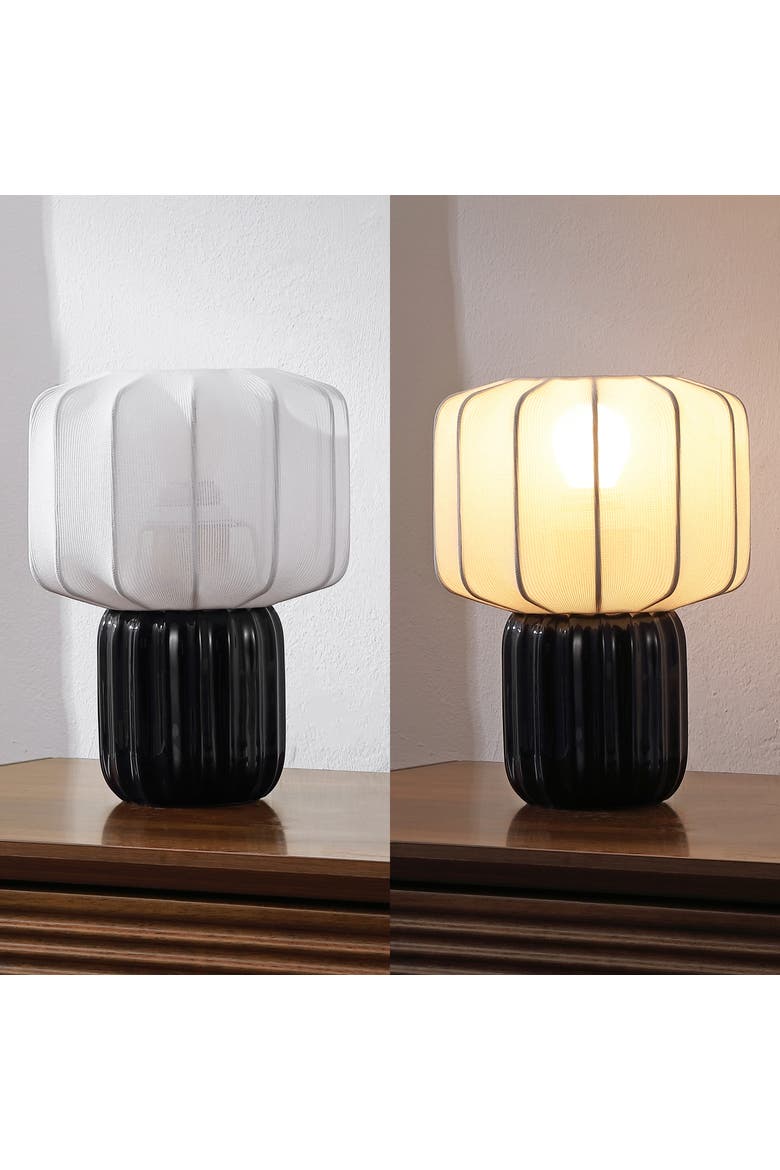 Leola Modern Contemporary Ceramic Fluted Mini with Ribbed Cocoon Pumpkin Shade LED Table Lamp, Alternate, color, Black