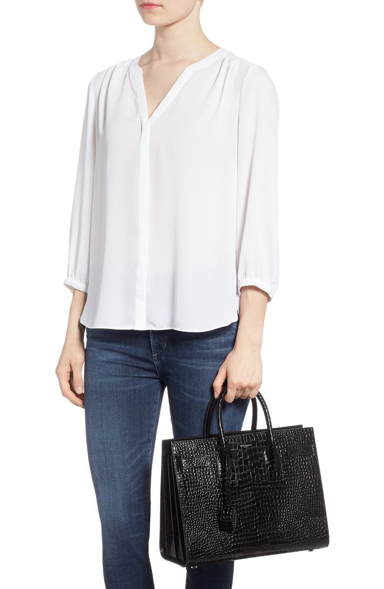 Saint Laurent Small Sac de Jour Croc Embossed Calfskin Leather Tote, Alternate, color,