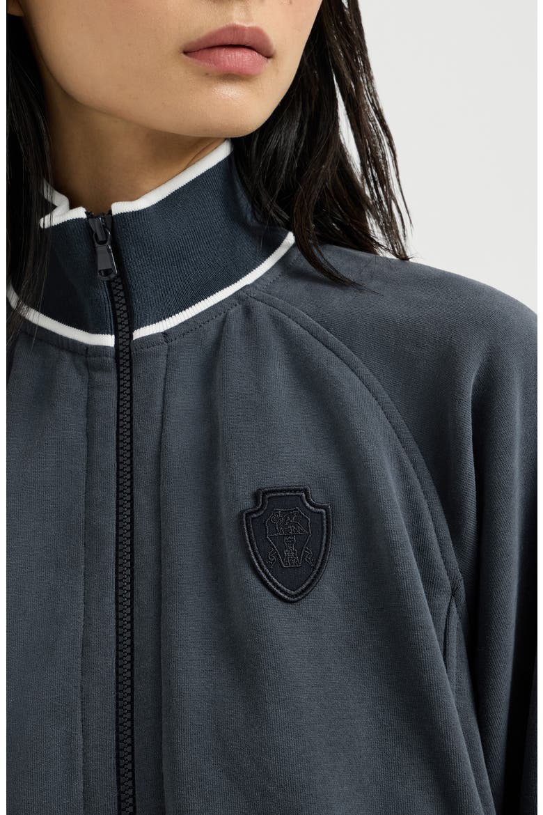 Cotton smooth French terry sweatshirt with zip and logo, Alternate, color, Navy Blue