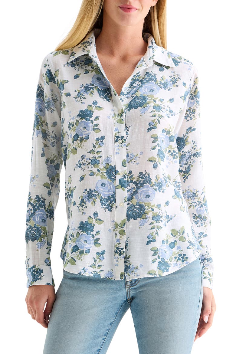 Heart Print Button-Up Shirt, Main, color, CREAM MULTI