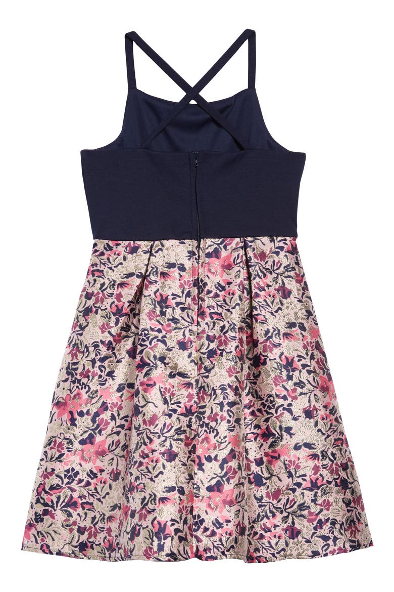 Girl Mixed Media Dress, Alternate, color, NAVY/PINK