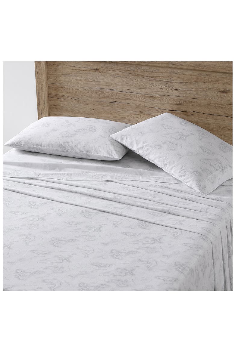 Fish Atol 200 Thread Count 100% Cotton Percale Sheet Set, Alternate, color, LIGHT GREY