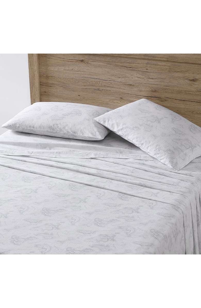 Eddie Bauer Fish Atol 200 Thread Count 100% Cotton Percale Sheet Set, Alternate, color, Light Grey