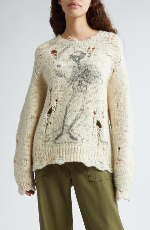 Skeleton Distressed Wool Sweater