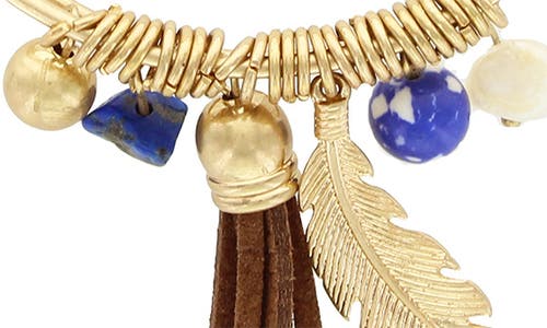 Olivia Welles Blake Rawhide Wrapped Charm Bracelet In Worn Gold/blue