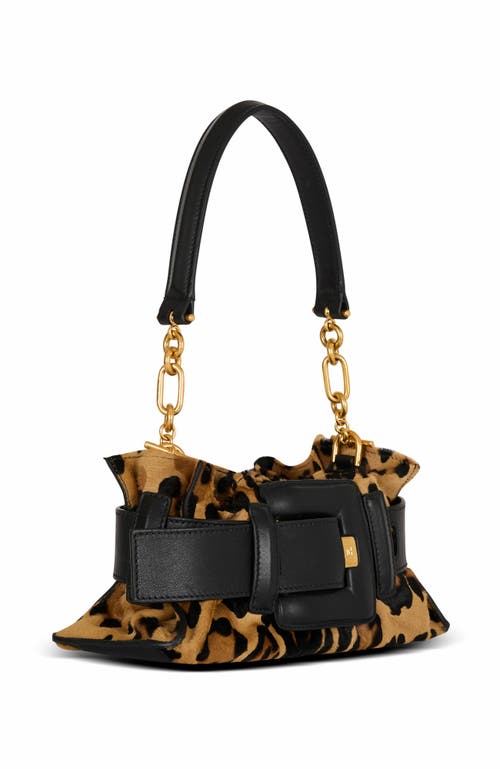 Balmain Anthem Mini Leopard Shoulder Bag In Calf Hair In Multi