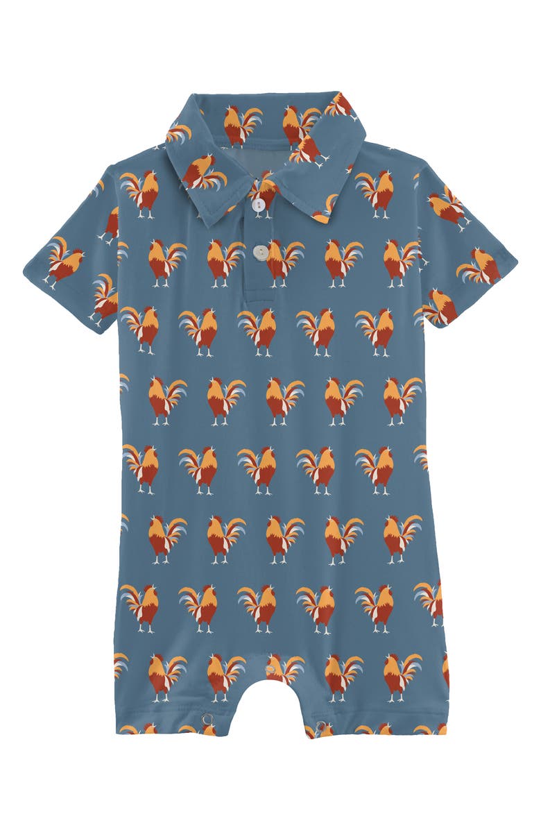 KicKee Pants Rooster Print Polo Romper, Main, color, 
