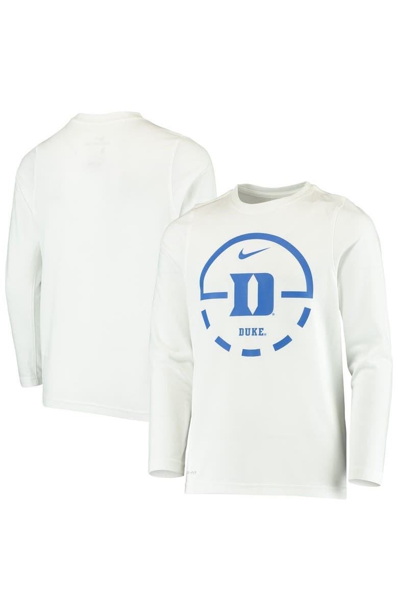 Nike Youth Nike White Duke Blue Devils Basketball Legend Performance Long Sleeve T-Shirt, Main, color, 