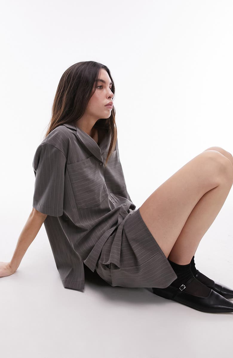 Topshop Pinstripe Short Sleeve Button-Up Shirt, Alternate, color, 