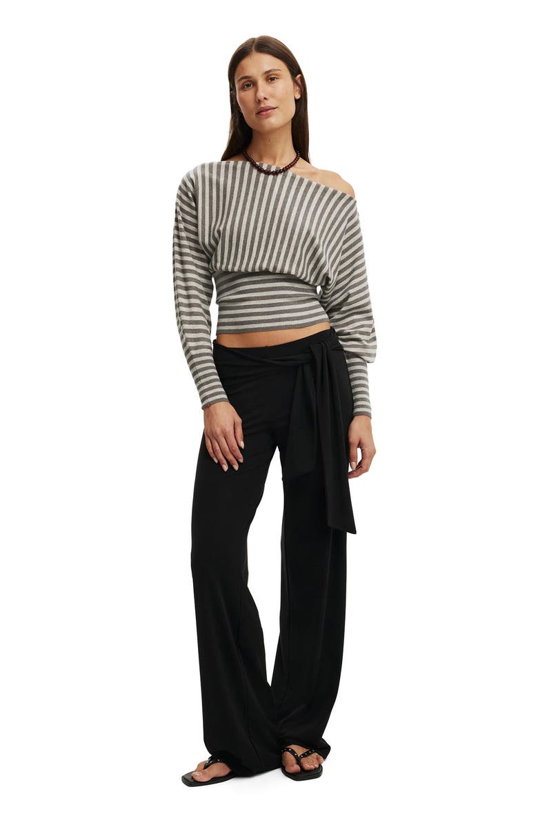 Cotton On Women's Everfine Ls Batwing Knit, Alternate, color, Tonal Grey Stripe