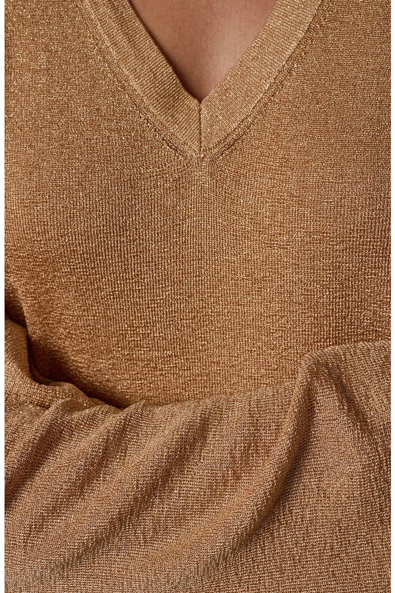 Metallic V-Neck Rib Sweater, Alternate, color, GOLD