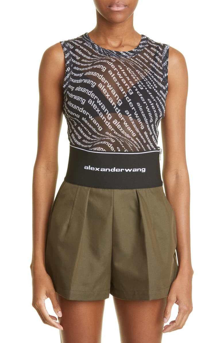Alexander Wang Sheer Logo Bodysuit, Main, color, 