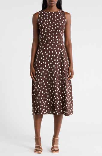 Connected Apparel Dot Side Pleat Sleeveless Midi Dress