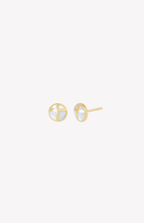 Mother Of Pearl Cross Dome Stud Earrings