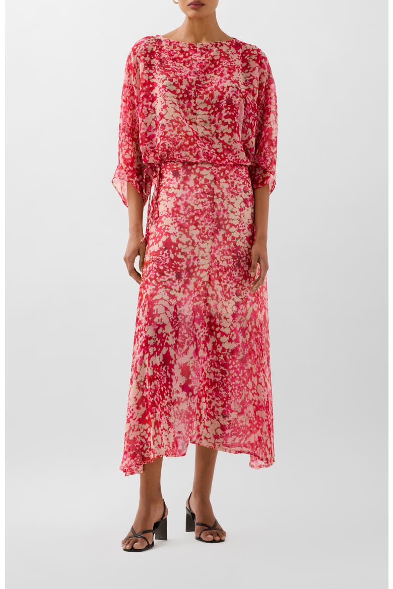 Monet Print Midi Skirt, Alternate, color, Raspberry