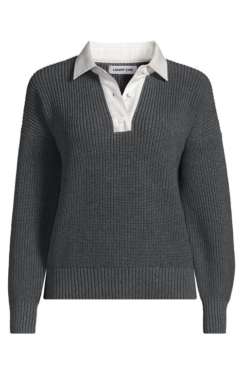 Lands' End Drifter Rugby With Woven Collar Sweater In Animal Print