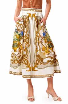 Nautical Print Cotton Midi Skirt
