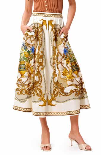 Nautical Print Cotton Midi Skirt
