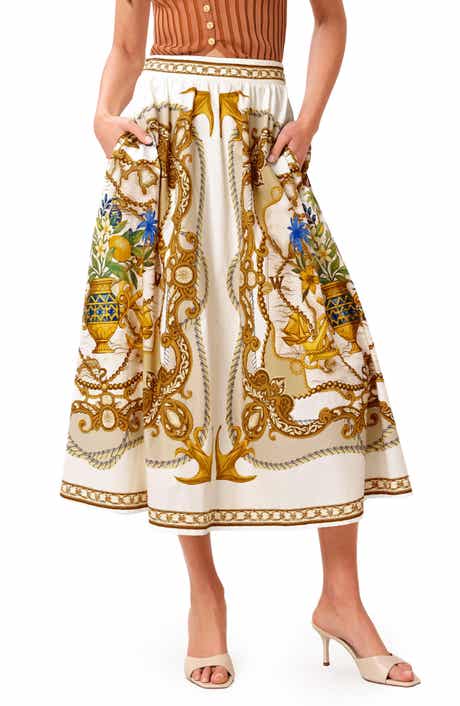 Nautical Print Cotton Midi Skirt