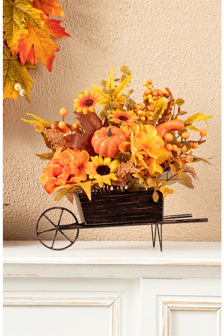 14"L Fall Floral Cart Centerpiece, Alternate, color, Orange