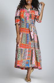 APNY Patchwork Print Long Sleeve Shirtdress