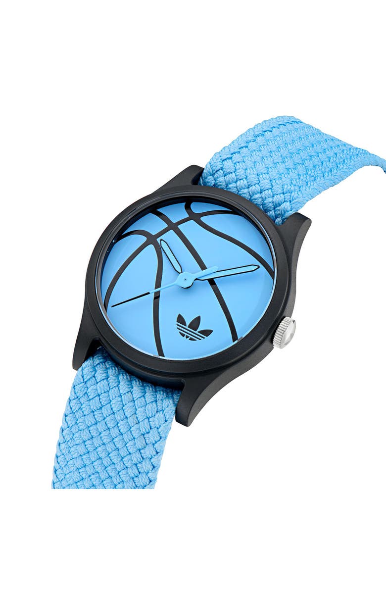 adidas AO Style Blue Basketball Dial Webbing Strap Watch, 39mm, Alternate, color, Blue