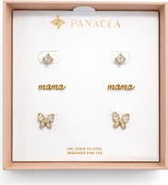 Panacea Set of 3 Cubic Zirconia Mama Butterfly Stud Earrings