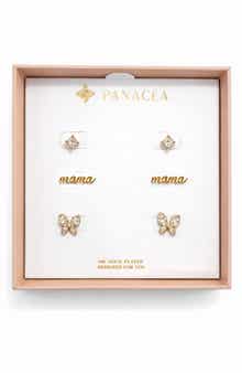 Panacea Set of 3 Cubic Zirconia Mama Butterfly Stud Earrings
