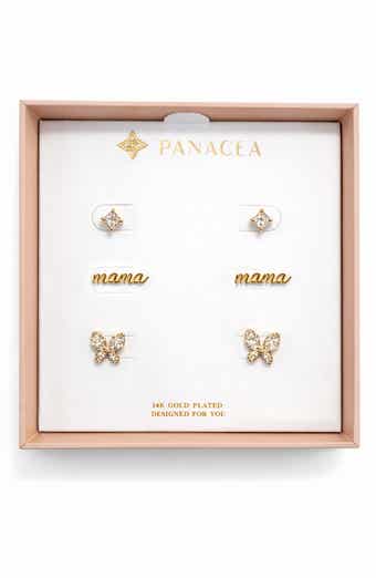 Set of 3 Cubic Zirconia Mama Butterfly Stud Earrings