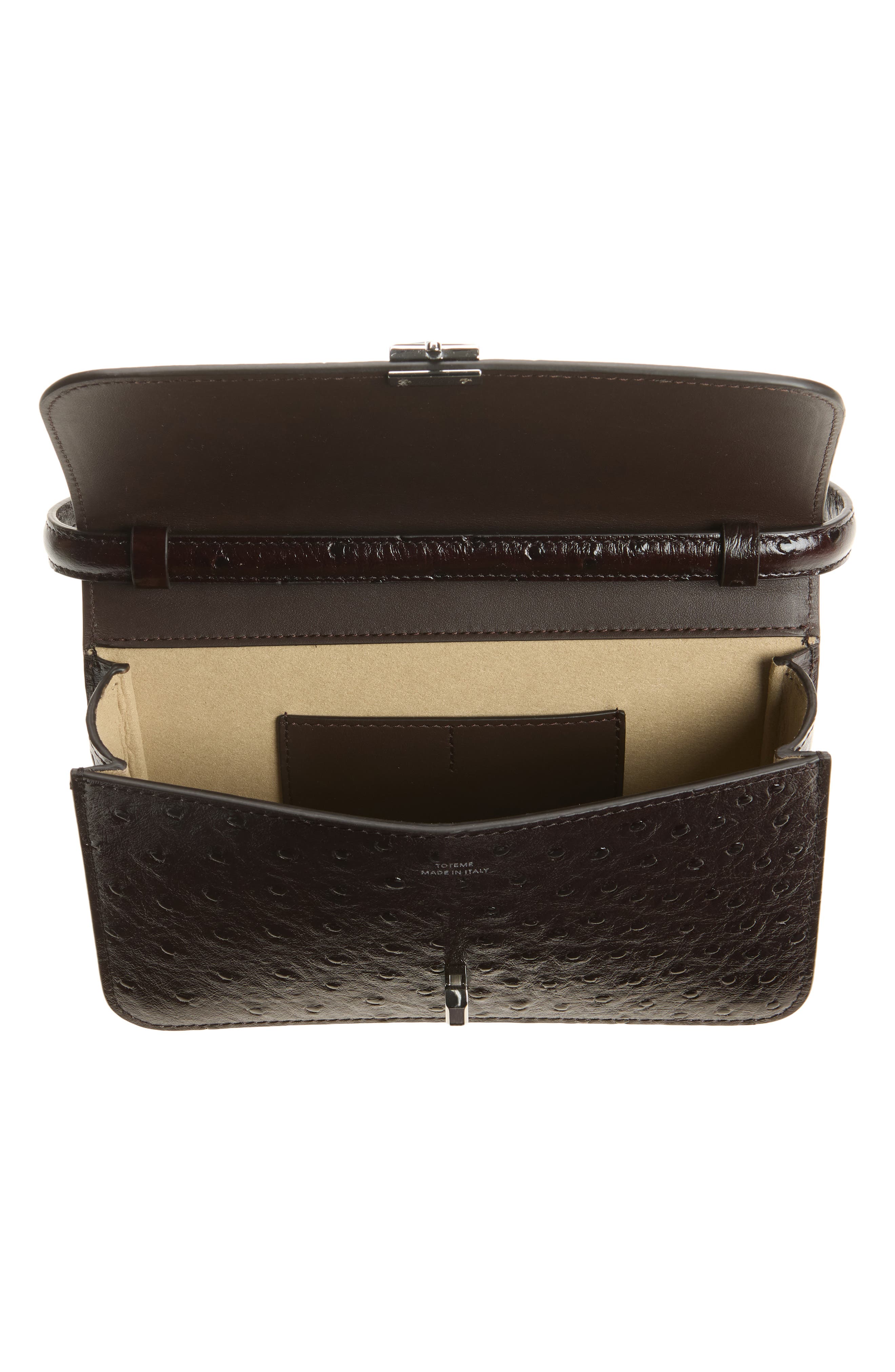 T-Lock Ostrich Embossed Leather Crossbody Bag, Alternate, color, BORDEAUX