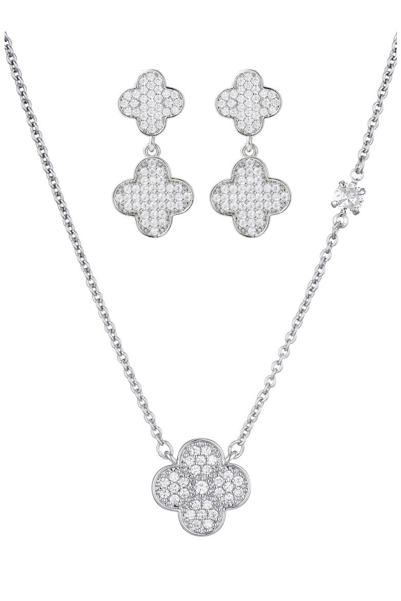 Clover Drop Earrings & Necklace Set, Main, color, SILVER