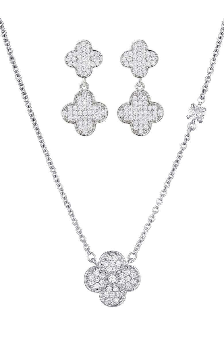Adornia Clover Drop Earrings & Necklace Set, Main, color, Silver