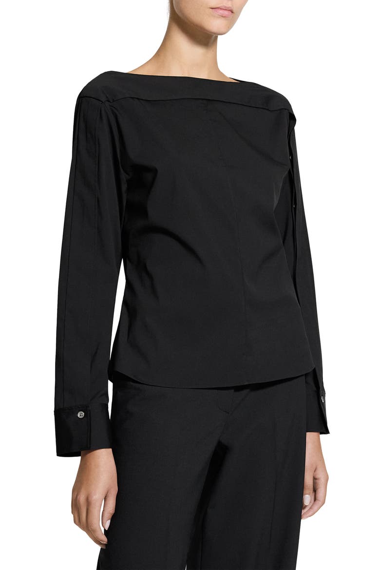 Button Sleeve Boat Neck Top, Alternate, color, BLACK
